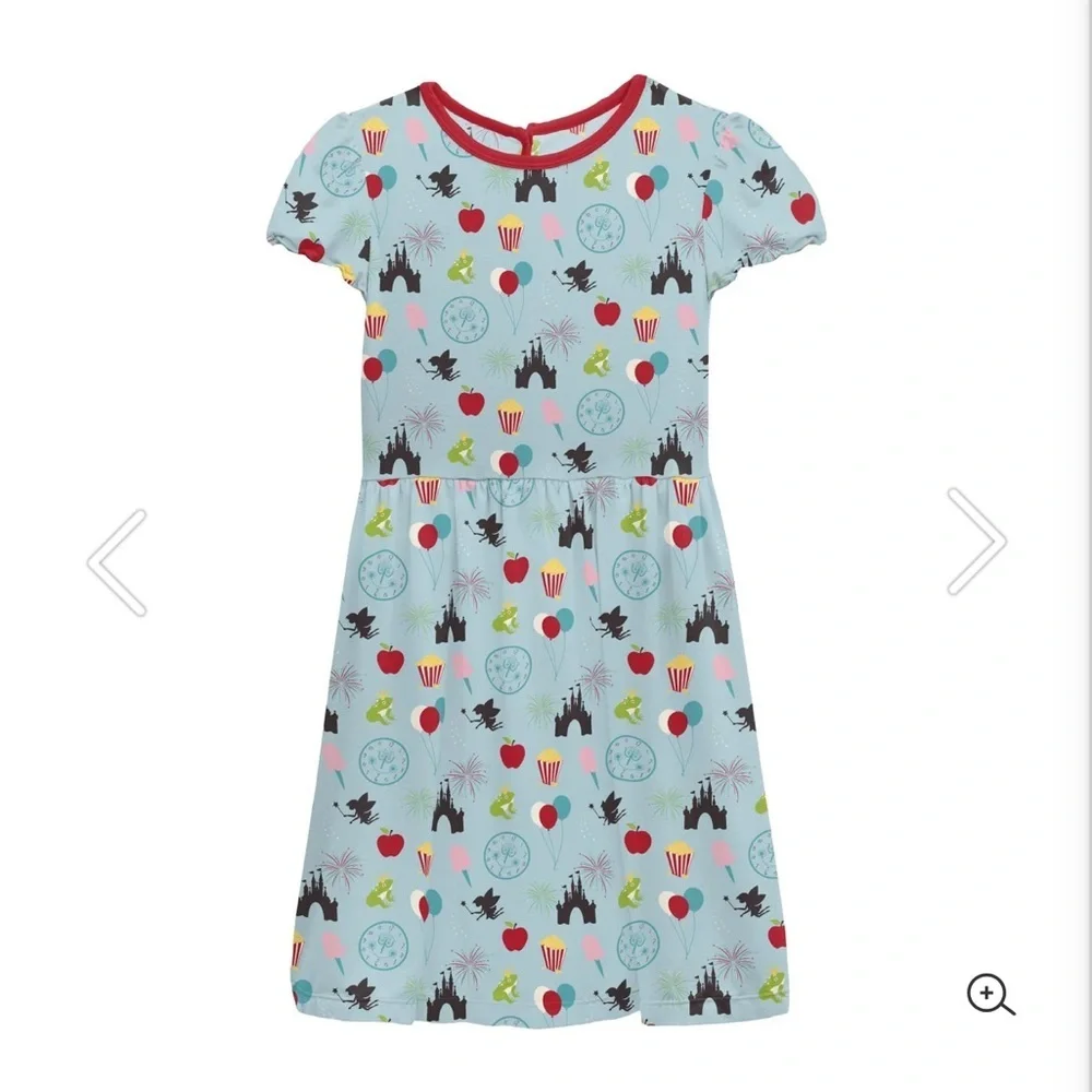 Kickee Pants Blue Dress with Red Trim and Fun Print